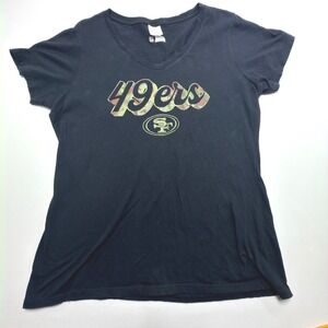 NFL‎ Team Apparel San Francisco 49ers Womens L Black Camo Logo V Neck Tee